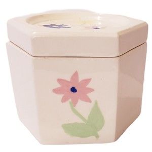 Floral Octagon Shaped Vintage Hand Made and Signed Ceramic Tricket Box